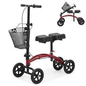 Sy-zxq-001-rd-bk Bezt Red Dual Pad Knee Walker Steerable Medical Scooter Crutches Alternative With Basket
