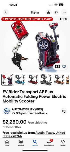Evrider Llc 611138723138 Ev Rider Transport Plus Folding Travel Electric Mobility Scooter Sla