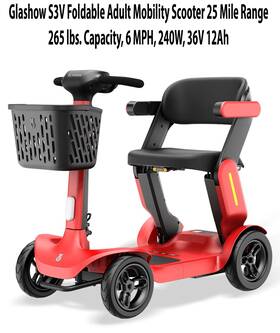 Glashow Gs0005 S3v Foldable Adult Mobility Scooter 6 Mph 25 Mile Range 240w 36v 12ah
