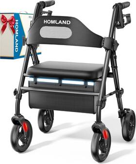 R2-bk Homland Foldable Rollator Walker With Seat 8 Inch Wheels 350lb New