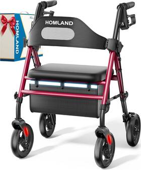 R2-rd Homland Foldable Rollator Walkers With Seat For Seniors 8ftft Big Wheels 350 Lb