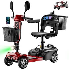 Lodstun 060989263563 4 Wheel Mobility Scooters For Seniors Folding Electric Powered Wheelchair Red