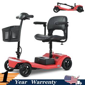 M2-red Metro Mobility 4 Wheels Foldable Scooter 20 Miles 330bs Capacity 5 Mph With Led Light