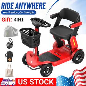 Paiseec S3-red Foldable Mobility Scooter Heavy Duty 300lbs 4 Wheel 25 Mile Senior - Red