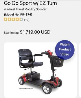 Pr-s74 Pride Go Sport With Ez Turn 4-wheel Electric Scooter Red/black Basket