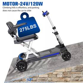 M2085 Solax Mobility 4 Wheels Foldable Travel Scooter 120w 24v Battery Powered For Elderly