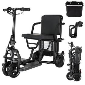 300w Tripaide 36vp Four All Terrain Wheel Black Folding Mobility Scooter 36v 8ah 20 Miles