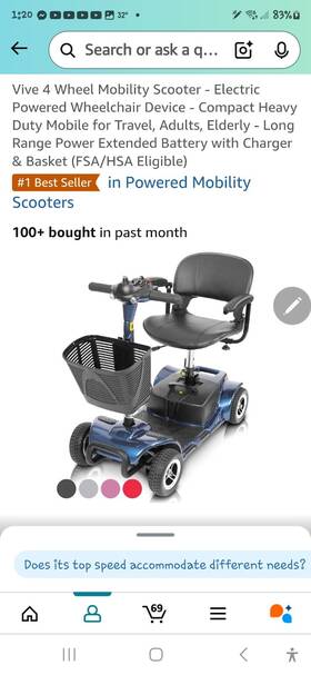Vive 313055212251 4 Wheeled Electric Mobility Scooter Blue With Cover