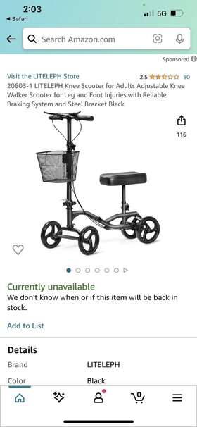 20603-2 Walker Liteleph Knee Black Scooter