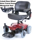 Cobalt Rear Drive Travel Power Wheelchair Red 18". Fixed Price $2847.41.