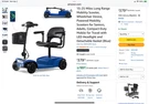 Waycare 4 Wheel Electric Adult Scooter Blue Just Out Of Box Hold Up 300LB. Fixed Price $250.00.